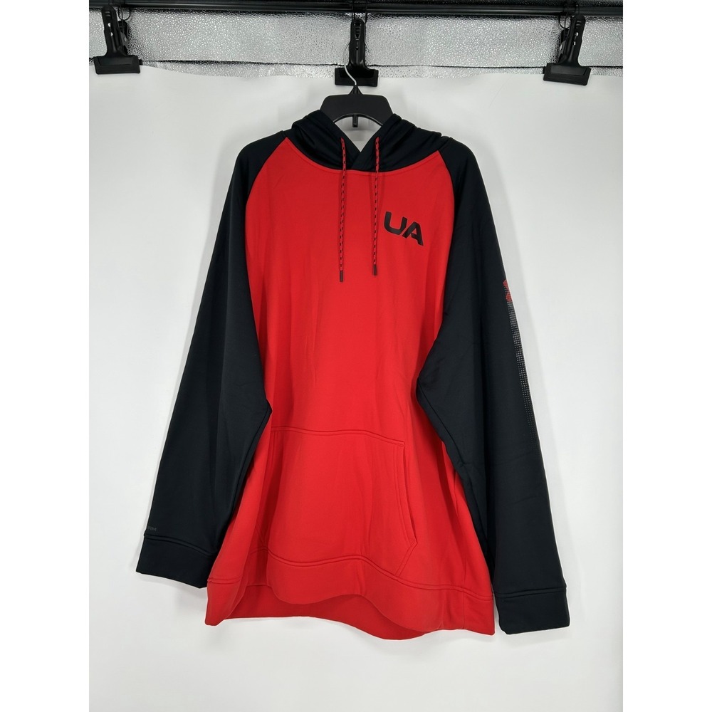 Under Armour Hoodie Mens 3XL Tall 3XLT Red Black Sweatshirt Pullover Fleece Logo